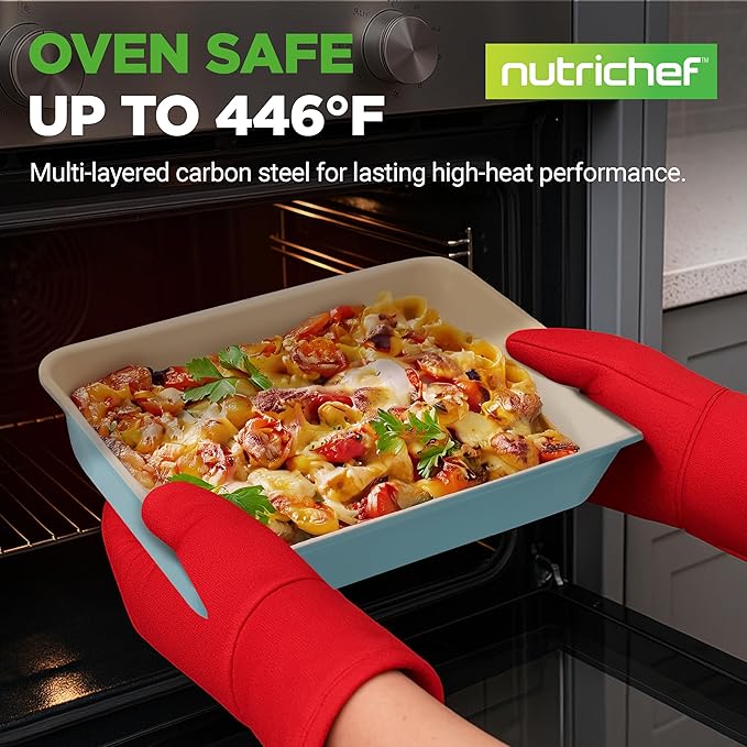 NutriChef 6-Piece Baking Pan Set, Carbon Steel Bakeware with Premium Ceramic Nonstick Coating, Includes 12-Cup Muffin Pan, Cake & Loaf Pan, Wide Bake Pan, & Cookie Sheet - Turquoise