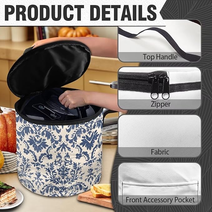 Electric Damask Flower Pressure Cooker Insulation Bag for Home Reusable Pressure Cooker Storage Bag Retro Kitchen Appliance Dust Cover for Picnic