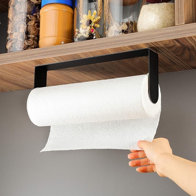 ZUNTO Black Paper Towel Holder Under Cabinet, Stainless Steel Kitchen Towel Holder Stick on Wall Vertical or Horizontal, Frees up Counter Space