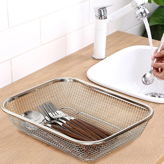 Utensil Drying Rack, 2 Pack Stainless Steel Utensils Holder Dishwasher Silverware Basket, Compact Dish Drainer for Kitchen Countertop, Chopsticks Spoons, Forks, Knifes Organizer, Large