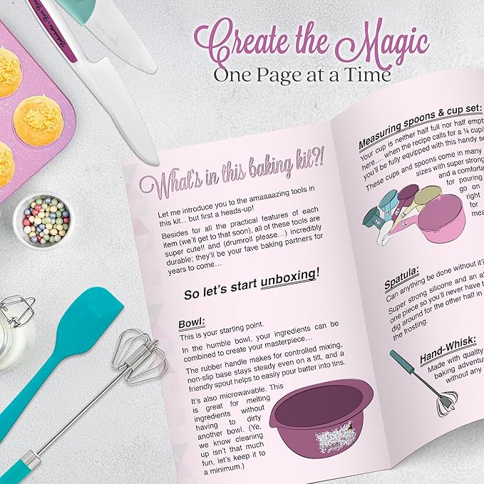 Kids Cooking Sets Real Kid Baking Set With Kid Safe Knife Set Beginers Baking Supplies With Nonstick Baking Pans, Kids Cook Book Best Baking Gift