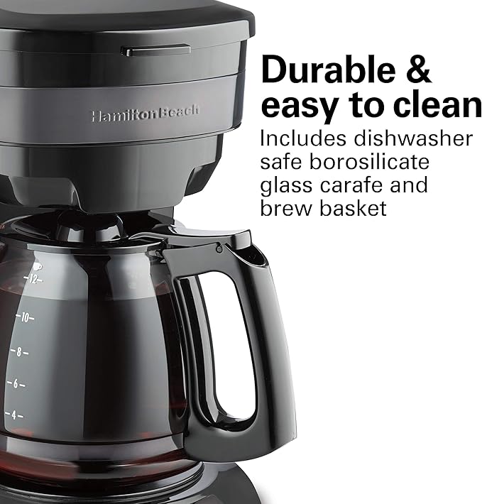 Hamilton Beach 12 Cup Programmable Drip Coffee Maker Machine, Regular & Bold Brew Options, Auto Pause and Pour, Glass Carafe, Black Stainless (46293J)