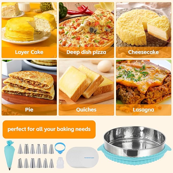 Aufind Springform Pan Set for Baking (7,9,10inches), 304 Stainless Steel Springform Cake Pan with Removable Bottom, Cheesecake Pan with 50PCS Parchment Paper for Pie Cake Pizza and Quiches