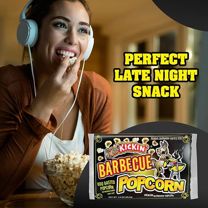 KICKIN' BBQ Microwave Popcorn Bags - 6 Pack - Ultimate Barbecue Gourmet Popcorn Gift - Makes a Great Movie Theater Popcorn or Snack Food for Movie Night