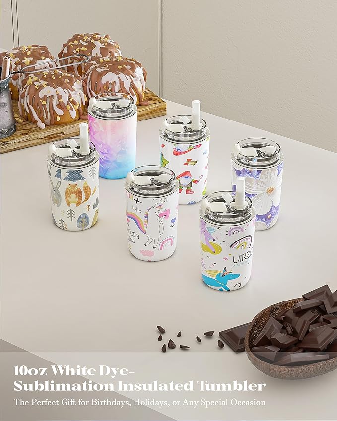 6 Pack 10 oz Sublimation Tumblers Blanks Bulk, Travel CoffeeTumblers with Straw and Lids, Reusable Cups with Lids for lced and Hot Drinks