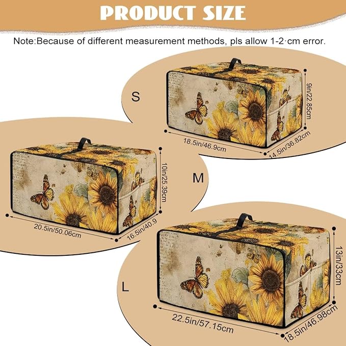 Convection Toaster Oven Cover with Pockets, Easy to Clean, Smart Microwave Baking Oven Dust Cover for Countertop, L, 18.5 x 22.5 x 13 inches, Retro Sunflower Butterfly