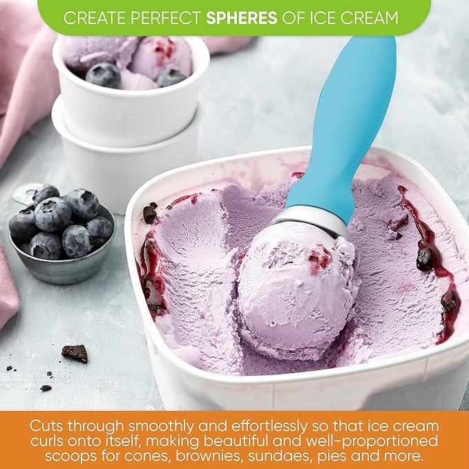 Spring Chef Heavy Duty Premium Ice Cream Scoops with Soft Grip Handle, Metal Ice Cream Scooper for Cookie Dough, Frozen Yogurt, Gelato, Sorbet, Sundae, Melon - Dishwasher Safe - 2 Pack - Aqua Sky