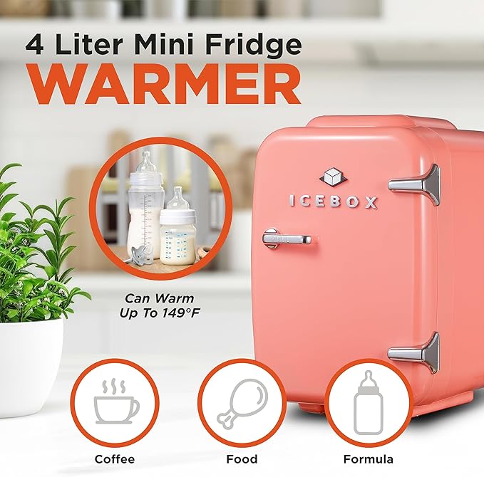 ICEBOX IBMF4BLS Mini Fridge For Bedroom, Skincare Refrigerator, Portable Cooler & Warmer for Makeup, for Office & Home, Mini (4 L / 6-Can), Blush Red