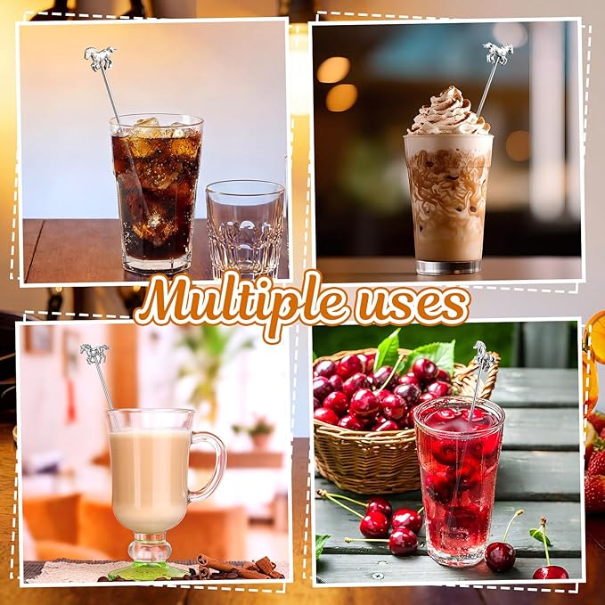 MorningRo 10 Pcs Derby Drink Stirrers Swizzle Sticks for Cocktails Reusable 6.89 Inches 3D Horse Metal Drink Stirrers for Coffee Beverage Party Bar Weddings Event