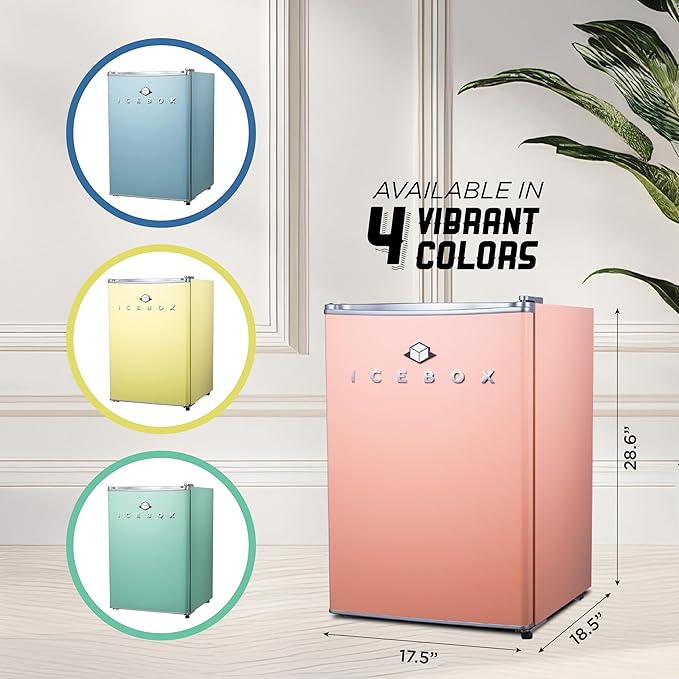 ICEBOX 2.5 Cu. Ft. Compact Refrigerator, ENERGY STAR Certified Small Refrigerator, Single Door Mini Fridge with Chiller Compartment, R600a Refrigerant, IBCR25BLS, Blush Red