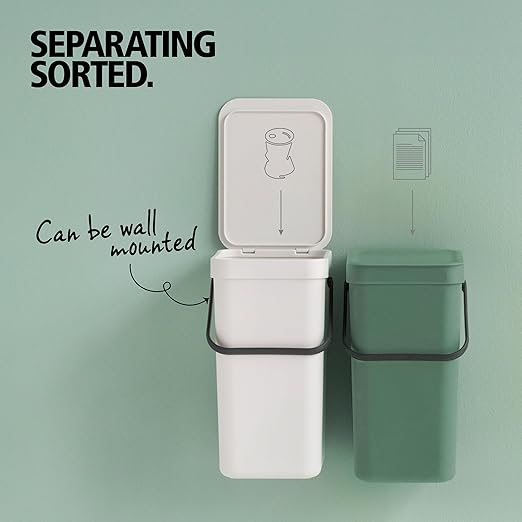 Brabantia Sort & Go Kitchen Recycling Bin | M / 6.6 Gal / 25L | Dark Gray | Removable Stay-Open Lid, Carry Handle | Trash Can for Bottles, Cans, Paper, Glass | Wall-Mounting Bracket Sold Separately