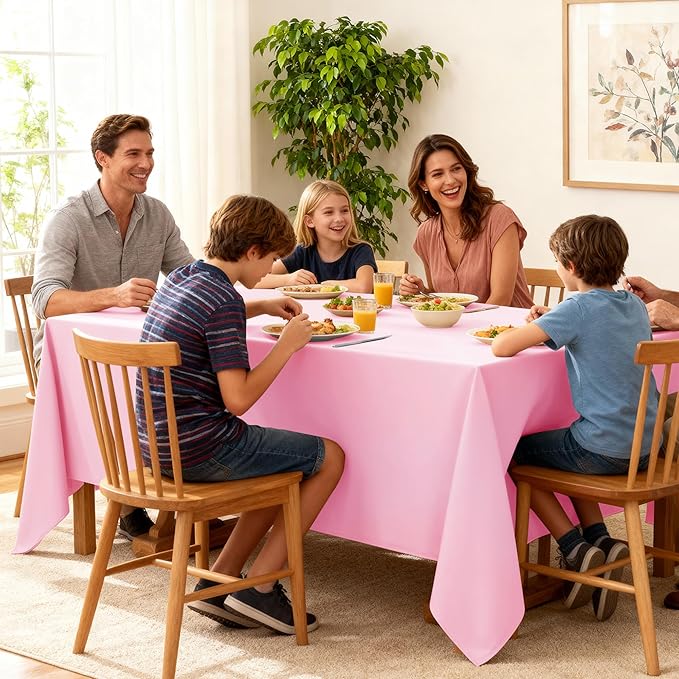 10-Pack Pink Tablecloths for Rectangle Tables, 60 x 84 Inches, Stain-Resistant Polyester Fabric for 4 Foot Tables - Washable Table Covers for Weddings, Banquets, Birthday Parties, Events