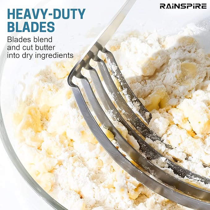 Rainspire XL Pastry Cutter For Baking, Heavy Duty Pastry Blender Stainless Steel, Thick Sharp Blades Dough Blender, Dough Cutter Butter Cutter Pastry for Easy Mixing, Dishwasher Safe (Black)
