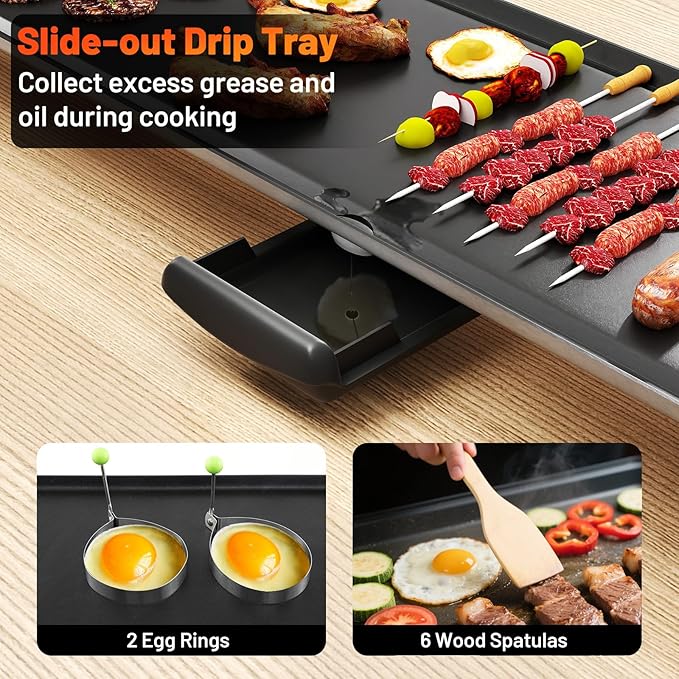 LDAILY 35’’ Extra Large Nonstick Electric Griddle, Teppanyaki Grill BBQ W/ 4 Adjustable Temperature, Even Heating & Handles, Long Table Top Pancake Griddle Grill for Indoor & Outdoor Party, Camping