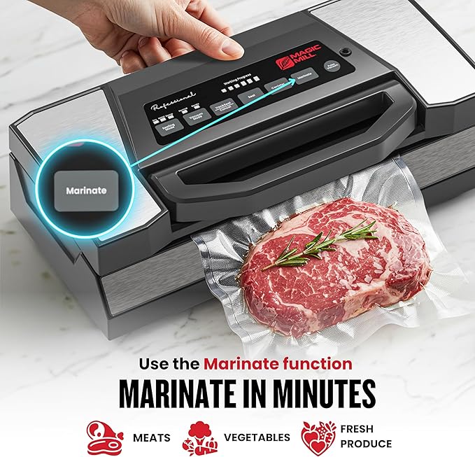Magic Mill Professional Vacuum Sealer Machine Pro with New Patent Handle MVS-5181 for Food Bags, Marinate Bowls, and Meal Packing Cannister | Vacuum Sealer with Cutter and Jar Attachment