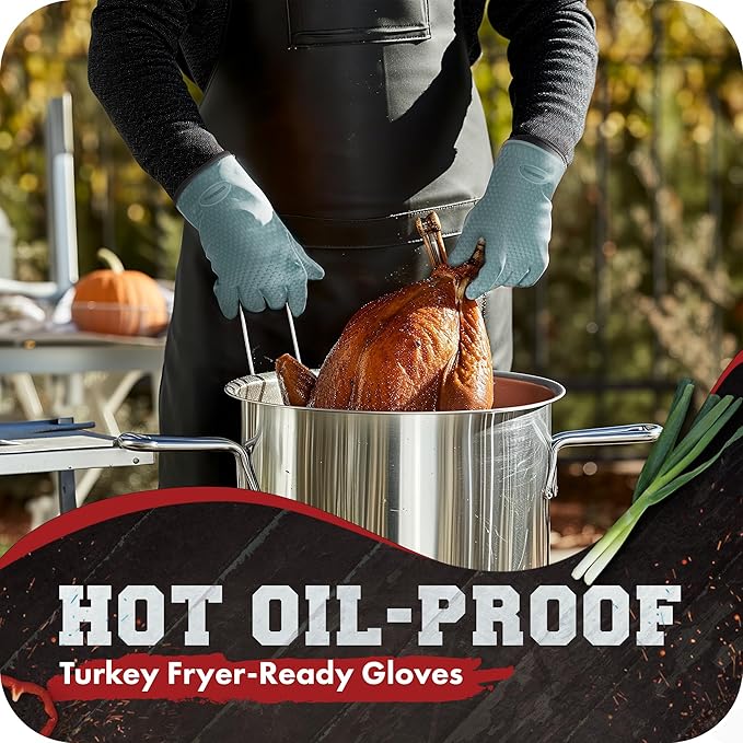 Kitchen perfection XL Silicone Smoker Oven Gloves-Extreme Heat Resistant BBQ Gloves-Handle Hot Food Right on Your Grill Fryer&Pit|Waterproof Grilling Cooking Baking Mitts|Superior Value Set+3 Bonuses