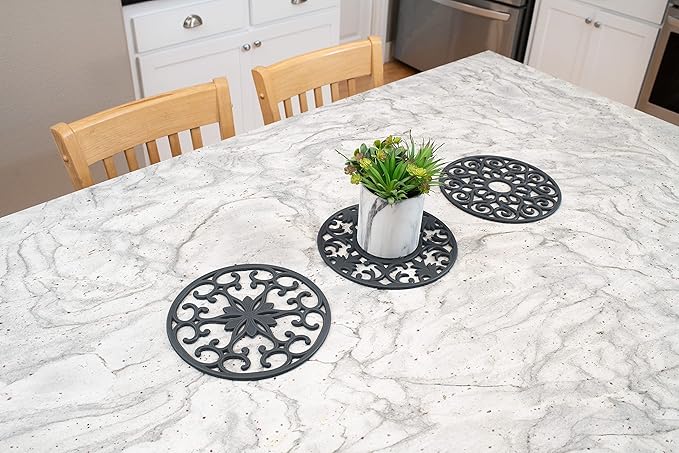 GASARÉ, Extra Large, Thick, 10" Silicone Trivets for Hot Dishes, Pots, and Pans, Hot Pads for Countertops, Flexible, Dishwasher Safe, 10 x ¼ Inches, Set of 3, Gray