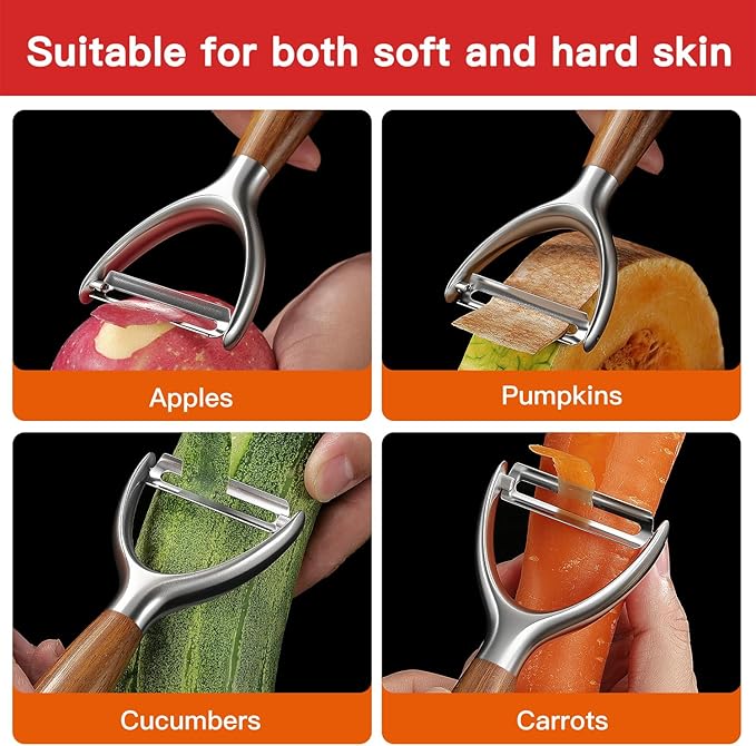 JUSEEPO Premium Vegetable Peeler, Y Type Swivel 304 Stainless Steel Blade Comfortable Solid Wood Handle, Practical gift for the home kitchen mom grandma for Veggie, Fruit, Potato(Merbau)