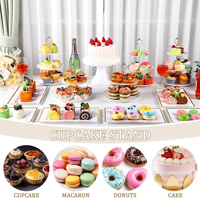 Willinglong 12 Pcs Dessert Table Display Stand Set Include 5 Cupcake Stand Holder Tier Tower 1 Cake Stand 6 Serving Tray Combo for Party Birthday Baby Shower Wedding(Round)