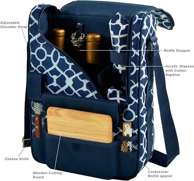 Picnic at Ascot Original Insulated Wine and Cheese Cooler Bag - Designed, Assembled & Quality Approved in the USA
