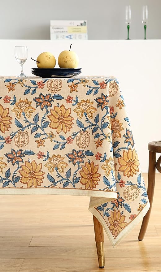 ISAENNE Designer Bohemian Floral Rectangular Tablecloth,Linen Colorful Table Cloth,Wrinkle Resistant Decor Tablecloths for Dining Thanksgiving Kitchen Party Christmas,55"*79"-Estevan B