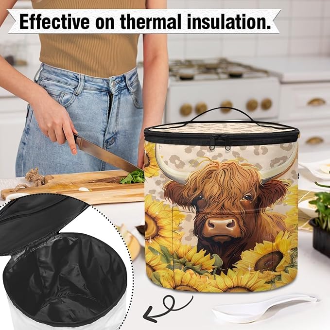 Highland Cow Electric Pressure Cooker for Picnic Sunflower Insulation Bag Reusable Pressure Cooker Storage Bag Kitchen Appliance Dust Cover, Music Note Maple Leaf