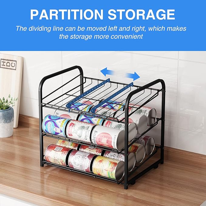 AIYAKA Can Rack Organizer, 3 Tier Stackable Can Storage Dispenser,for Food Storage, Kitchen or Pantry, Storage for 36 Cans, Black