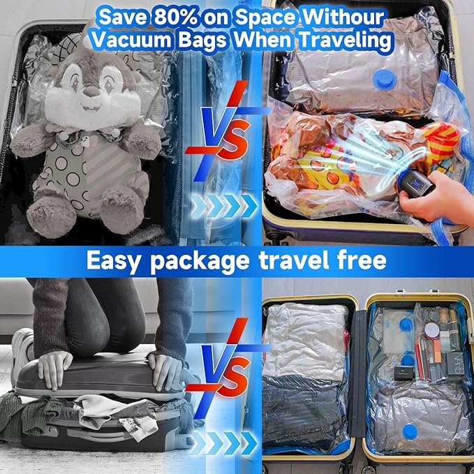 Travel Vacuum Storage Bags Combo Portable Wireless Electric Pump,9 Pack Compression Bags for Travel,Space Saver Vacuum Storage Bags for Clothing and Luggage