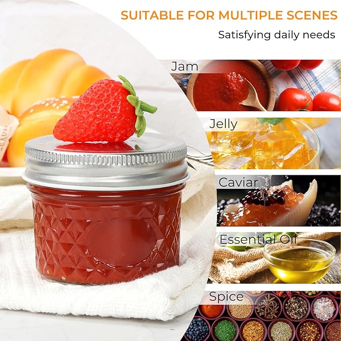 CycleMore 40 Pack 4oz Clear Mason Jars With One Piece Silver Lids, Mini Glass Canisters, Spice Bottles, Canning Jars for Honey, Jam, Jelly