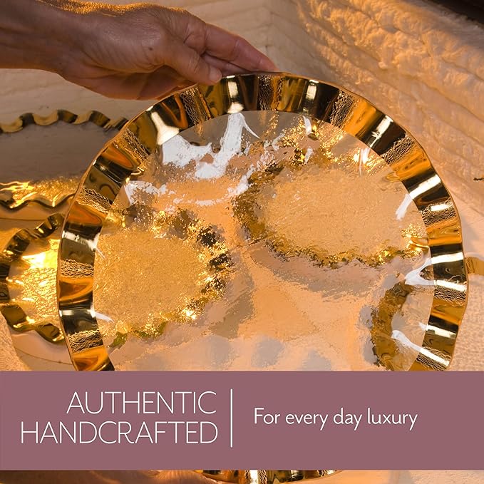 Annieglass Ruffle 8.25 x 6.5 Inch Dip Bowl with 24k Gold, Timeless Glass Tableware for all Occasions, Made in the USA