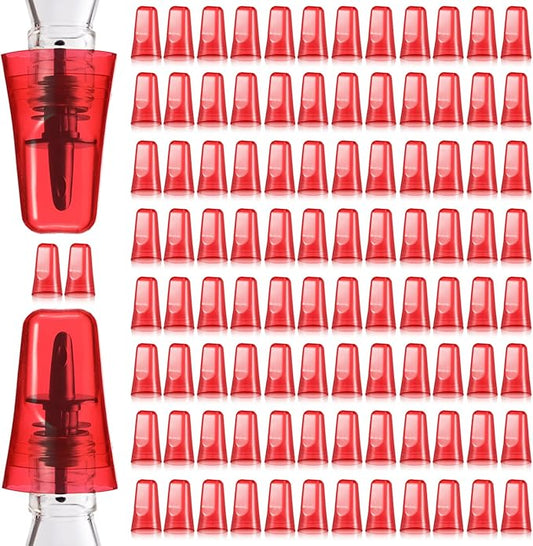 Chengu 100 Pieces Liquor Bottle Covers Pour Spout Covers Bar Toppers for Bottles Universal Pour Dispenser Dust Translucent Silicone Rubber Spout Caps for Bar Home Kitchen Tools Supplies (Red)