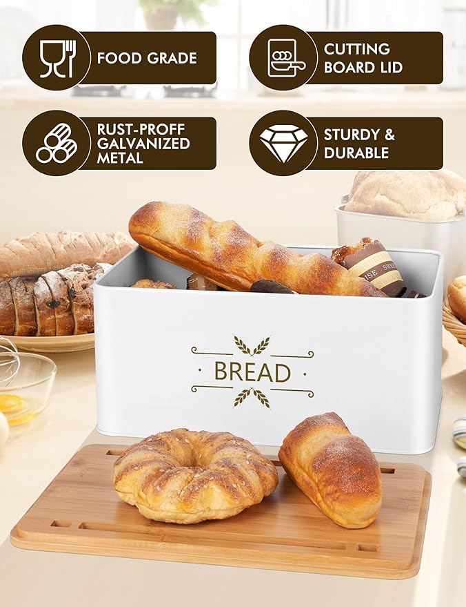 3 in 1 Bread Slicer for Homemade Bread with Box, Metal Bread Storage Container, Foldable Slicer Guide for Kitchen Countertop
