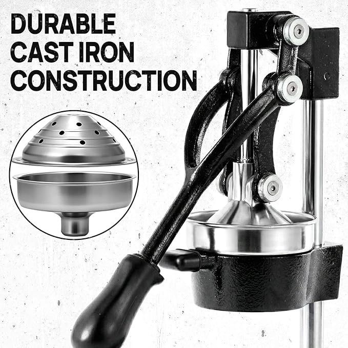Kitchen Cast Iron Citrus Juicer,Manual Hand Press Orange Juicer,Heavy Duty Countertop Squeezer for Lemon,Orange, Easy to Use & Clean（Black)