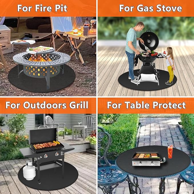 Round Fire Pit Mat Compatible with Solo Stove Bonfire, Accessories Compatible with Solo Stove, 3-Layer Fireproof Esay to Clean Grill Matt for Outdoor Grill Deck Protector, 42in
