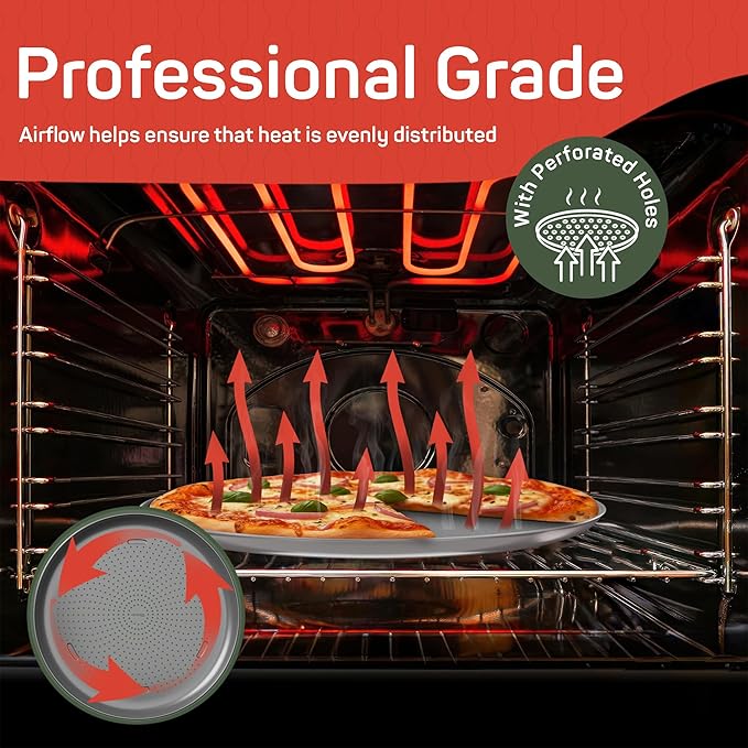 Emporio Kitchen Non-Stick Pizza Pan 1 Pack – 16 Inch Round Carbon Steel Pizza Tray with Perforated Holes, PFOAPFOSPTFE-Free, Dishwasher & Oven Safe Up To 450°F, Durable Nonstick Silver Coating