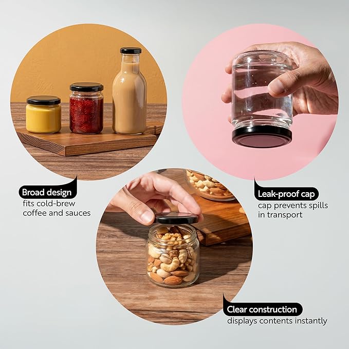 Restaurantware 10 Pack Of Glass Jars, 6 Oz Durable Glass Jars With Lids, Small Mason Jar For Food Reusable Hot And Cold Friendly, For Restaurants And Kitchens, Clear Storage Jar