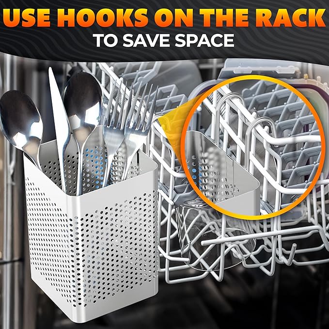 Dishwasher Chopstick Basket – 2.75" x 2.75" x 3.93" Stainless Steel Utensil Holder, Rust-Resistance Chopstick Holder for Dishwasher Basket – Hanging Caddy for Organizing Chopsticks, Straws & Teaspoons