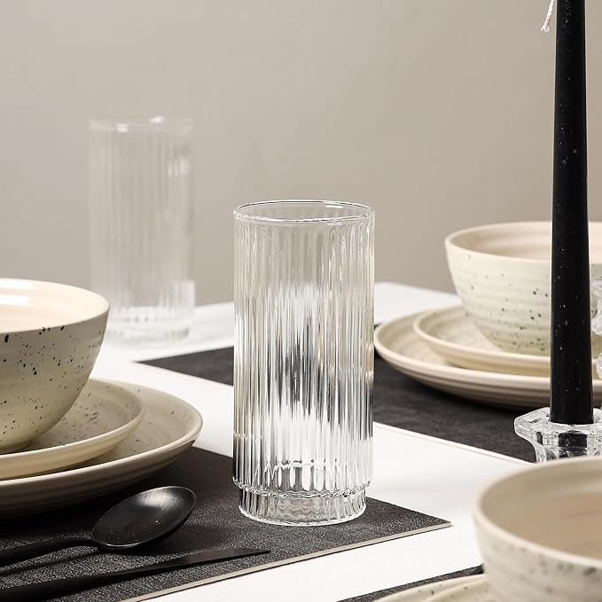 Stone Lain Dua 16-Piece Dinnerware Set Stoneware, Borosilicate Glass, White