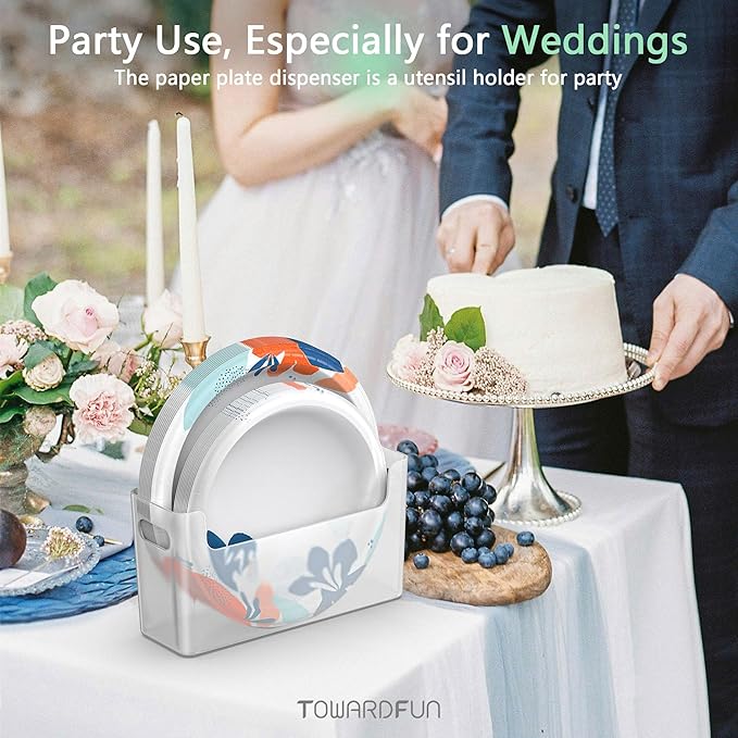 2Pcs Paper Plate Dispenser for 6-9.5 Inch Disposable Plates, Space-Saving Plastic, Foam and Paper Plate Storage Organizer for Cabinet, Countertop, RV or Outdoor (Transparent)