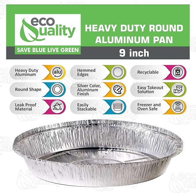EcoQuality (250 Pack - 9 Inch Disposable Round Aluminum Foil Take-Out Pans - Disposable Tin Containers, Perfect for Baking, Cooking, Catering, Parties, Restaurants (No Lids)