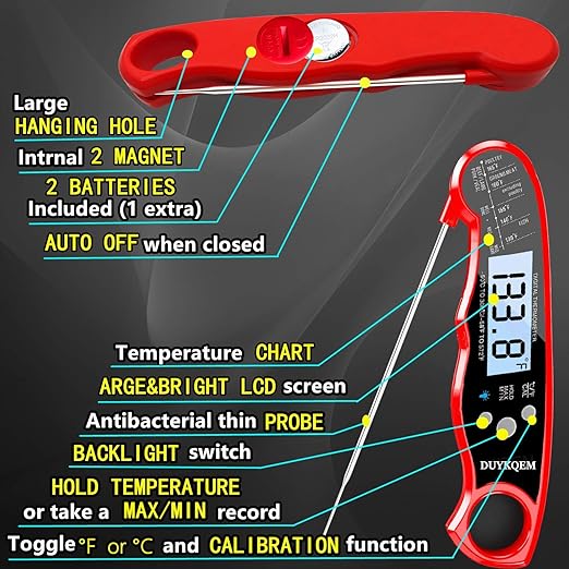 Instant Read Digital Meat Thermometer (2 Pack) Waterproof Kitchen Cooking Food Thermometer with Probe Backlight & Calibration,Best Quick Grill Meat Probe for Grilling BBQ Smoker Chefs