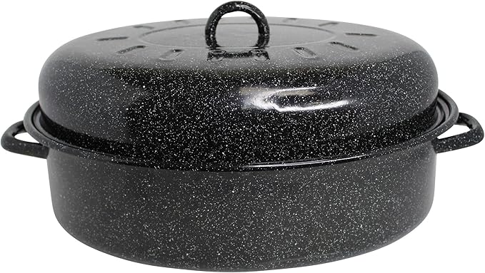 MIRRO 15in Enamel Oval Roaster with Lid, Black