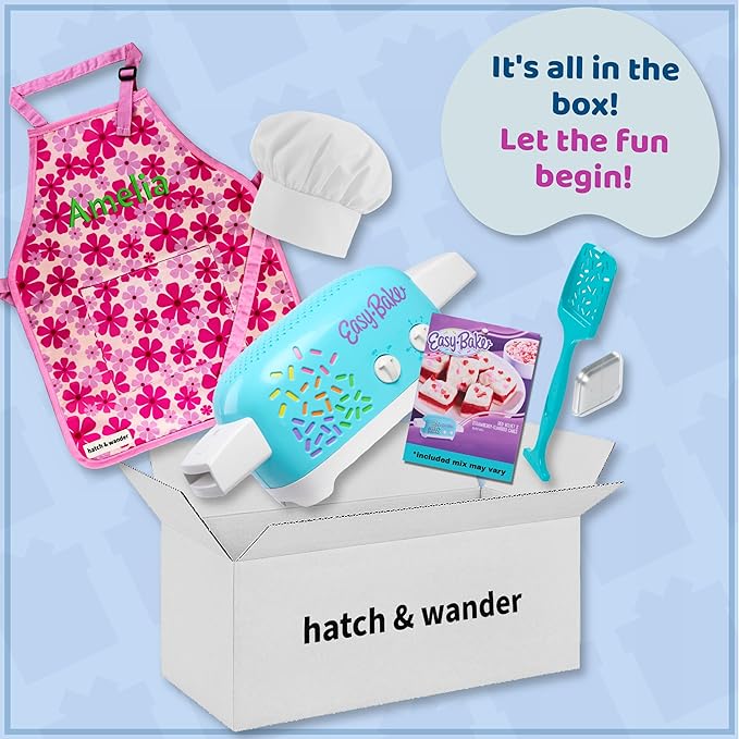 hatch & wander Kids Baking Set Bundle | Kids Apron & Chef Hat | Oven & Mix (included mix may vary)