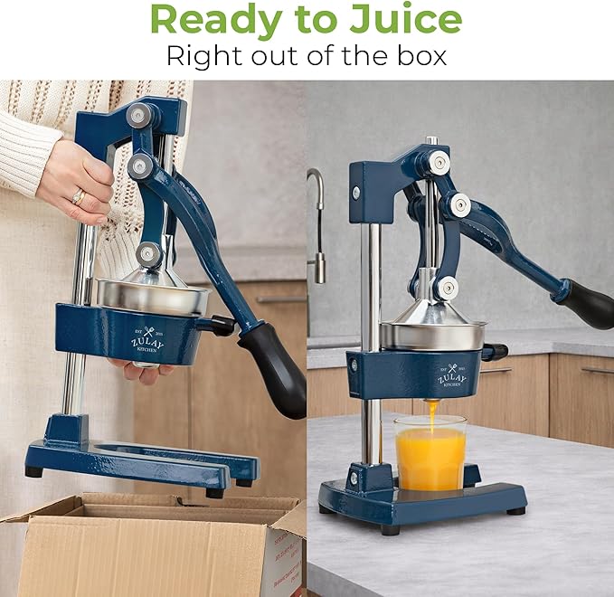 Zulay Kitchen Cast Iron Juicer - Heavy Duty Manual Juicer with Detachable Strainers for Easy Cleaning, Orange Juice Press for Citrus Fruits, Perfect for Bartenders, Juice Lovers & Health Enthusiasts