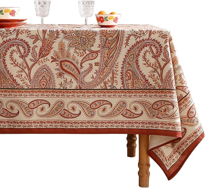 ISAENNE Designer French Red Table Cloth for Rectangle Table,Fall Linen Tablecloth with Cashew Pattern,Stain Proof Decor Tablecloths for Dining Thanksgiving Kitchen,55"*87"-Chauffrey D