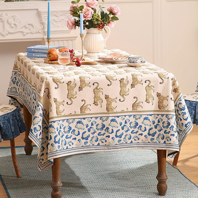 patdrea Designer Vintage Linen Table Cloth for Rectangle Table,Leopard Animal Pattern Soft Breathable Tablecloth,Decor Cover for Kitchen Dining,Christmas,Parties,Thanksgiving,55"x79"-from