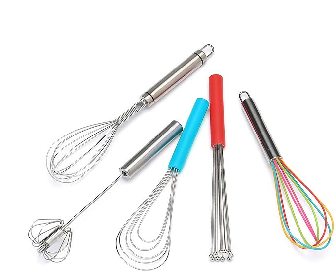 Flat Whisk Silicone Handle Non Slip 10" - 5 Wires Whisk with 10 Heads for Kitchen Cooking Color by Jell-Cell (Sky Blue)
