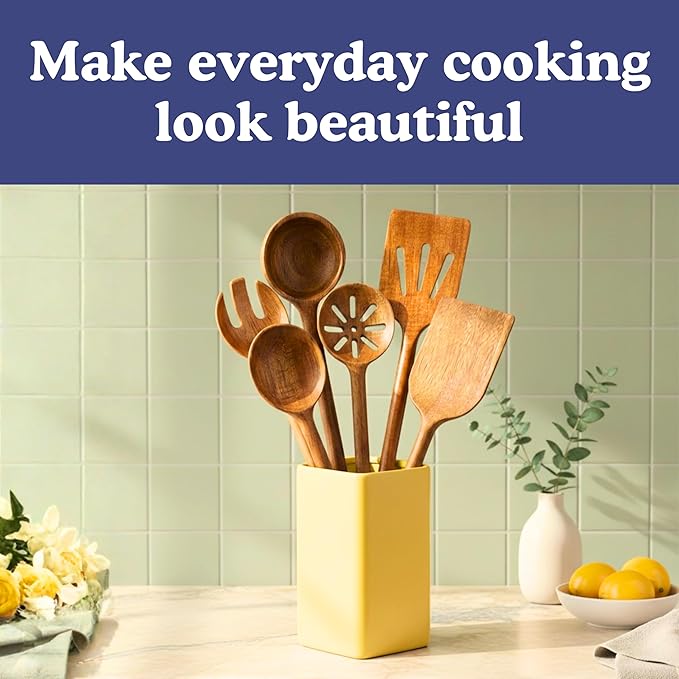 Non-Toxic Cooking Utensils – 6-Piece Kitchen Utensils Set, Glue-Free & One-Piece Wooden Spoons for Cooking, Natural Wooden Utensil Set with Plant-Based Finish, Free of Forever Chemicals