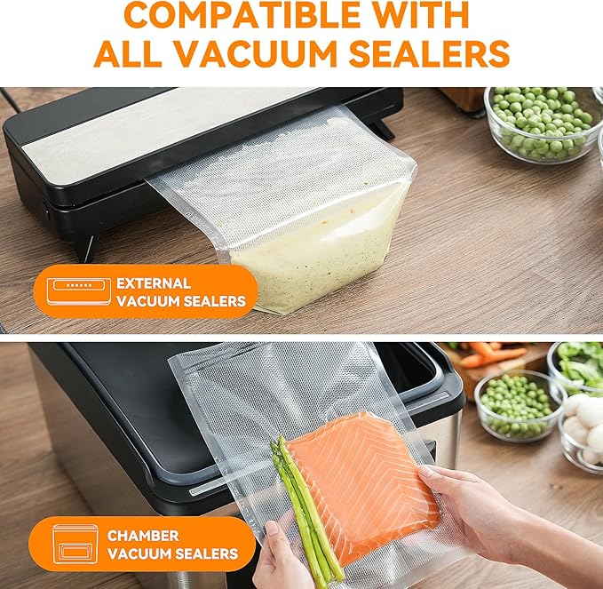 Wevac Vacuum Sealer Bags – 100 Count (6″×10″ & 8″×12″), Heavy-Duty BPA-Free Food Storage Bags, Puncture-Resistant, Freezer & Sous Vide Safe, Compatible with All Vacuum Sealers