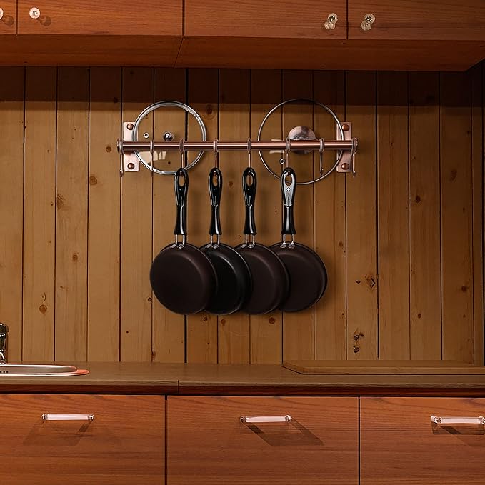 Dseap Pot Rack - Pots and Pans Hanging Rack Rail with 8 Hooks, Double Bars, Pot Hangers for Kitchen, Wall Mounted, Antique Copper